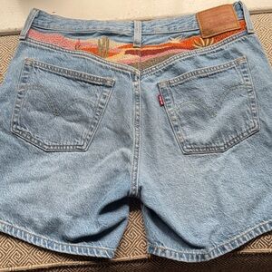 Levi's Blue Women's Jean Shorts with Colorful Embroidery
